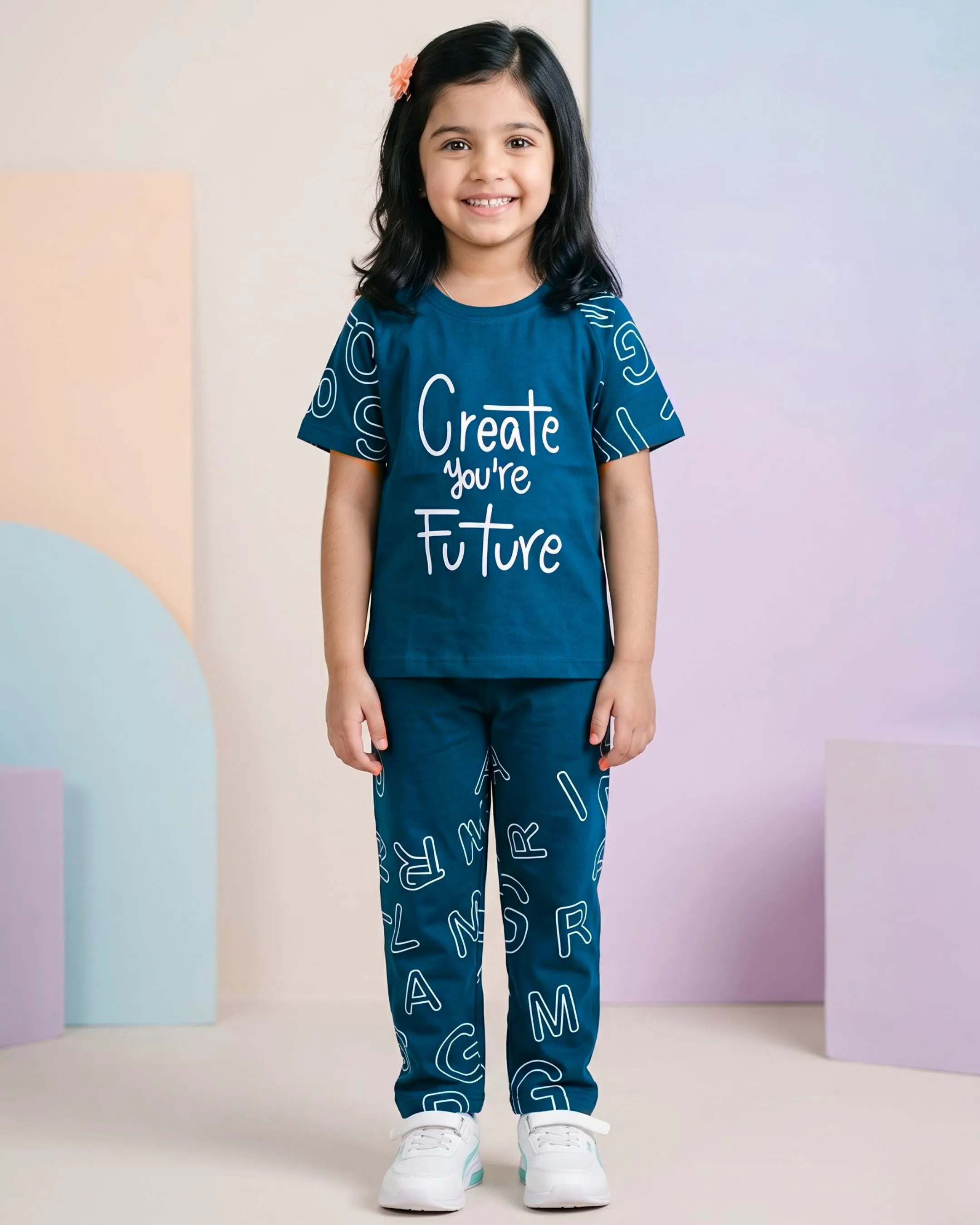 girls T-shirt + printed pants co-ord set Alternate