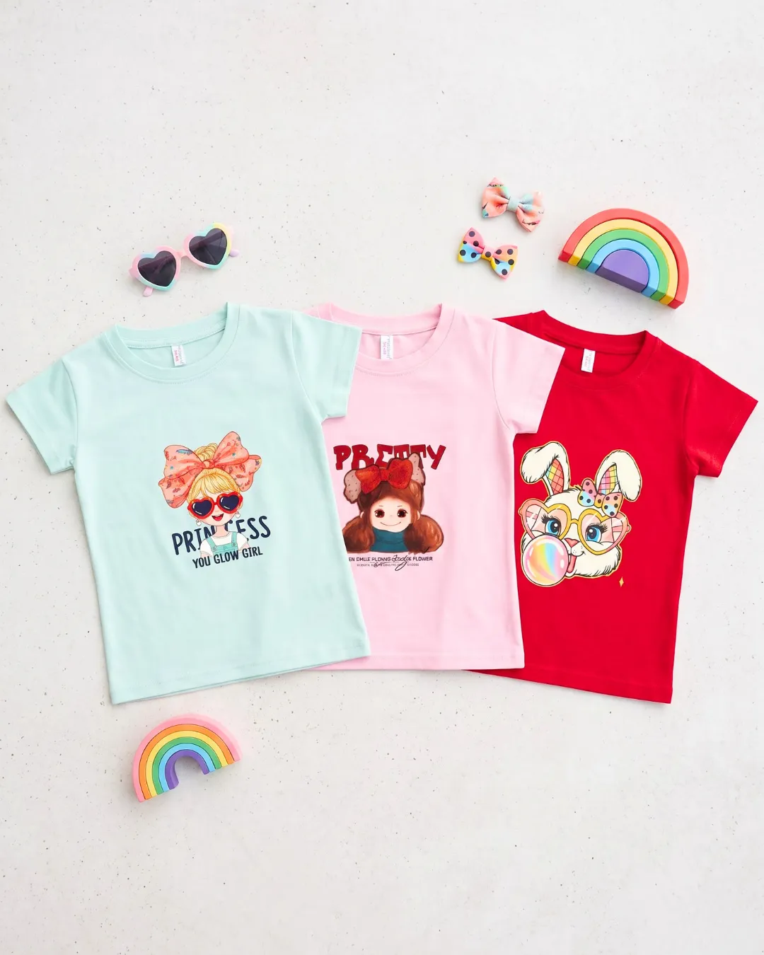 Girls Cotton Graphic T-Shirts Combo Pack of 3 – Printed Half Sleeve Tees